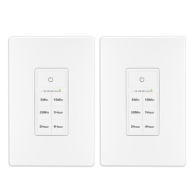 BN-LINK Countdown Timer Switch for Exhaust Fan, Bathroom Fan Light Switch Timer Indoor with Push Button 5-10-30-60mins, 2-4hours, Wall Timer Light Switch Neutral Wire Required, Free Plate, White,2Pack
