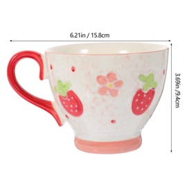 Luxshiny Microwavable Bowls Vintage Drinking Glasses Ceramic Soup Mug With Spoon Ramen Soup Bowl Cute Strawberry Cereal Mugs Breakfast Cup For Home Office Microwavable Bowls Vintage Drinking Glasses
