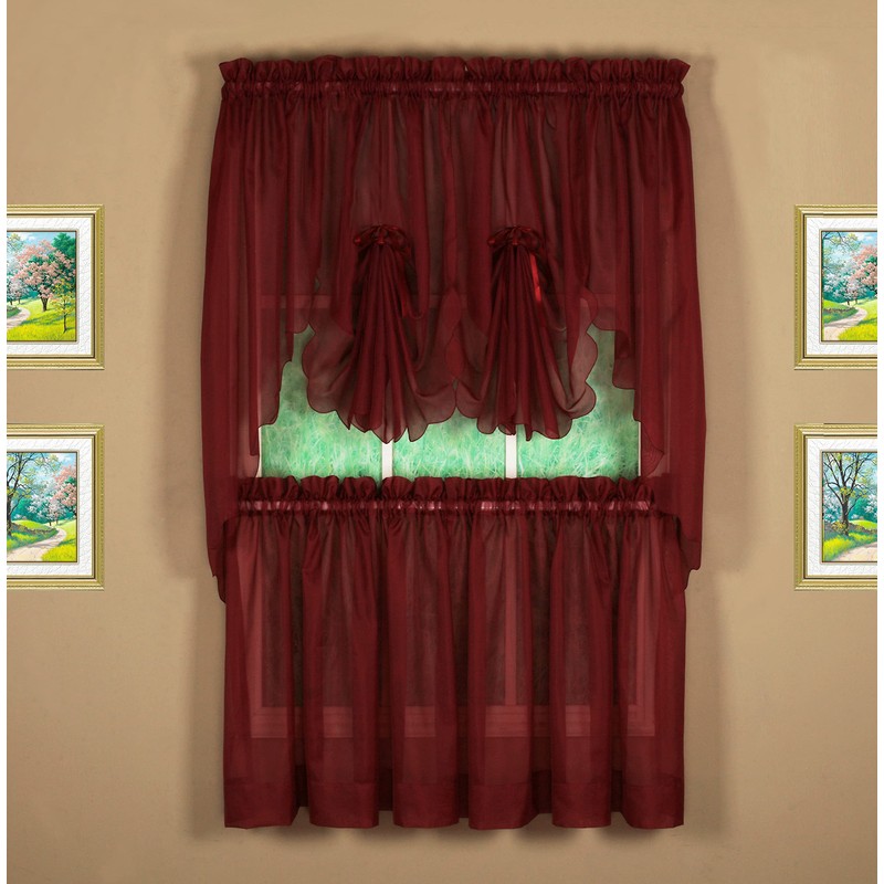 Today's Curtain Emelia Original Voile Tier Pair 30", Burgundy, 60"