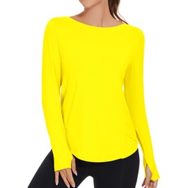 KTILG T Shirt Women's Rash Guard Shirts Workout Sun Protection UPF 50 Uv Tee Shirt Summer Athletic Tops 2024 with Thumbhole（Yellow，S）