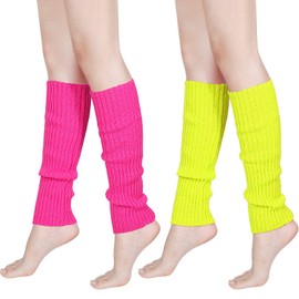 Syhood 80s Women Knit Leg Warmers Ribbed Leg Warmers for Party Accessories (Rose Red, Fluorescent Yellow, 2)