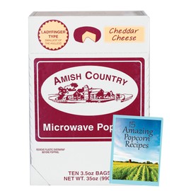 Amish Country Popcorn | Old Fashioned Microwave Popcorn | 10 Bags Cheddar Cheese Ladyfinger | Non-GMO, Gluten Free, Microwaveable and Kosher (10 Bags)