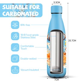 HoneyHolly Stainless Steel Drinking Bottle, 500 ml, BPA-Free, Thermos Flask, Double-Walled, Water Bottle, Leak-Proof, 18/8 Stainless Steel, Thermos Flask for Sports, Camping, School