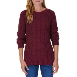 Nautica Women’s Single Cable Knit Tunic Sweater (Burgundy, Small)