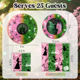 Juego de vajilla de fiesta de bruja y princesa para 25 invitados, incluye platos y servilletas de 9 y 7 pulgadas, diseño de princesa y bruja, suministros desechables para fiesta de cumpleaños de niña