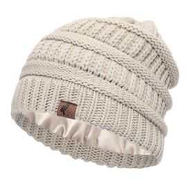 Olivia Sylx Satin Lined Beanie for Women - Satin Beanie,Silk Beanie, Satin Lined Winter Hats for Women & Slouchy Beanie Beige