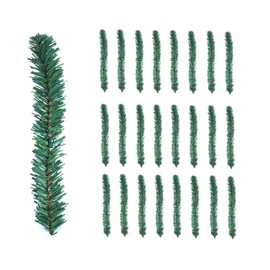 24 Pcs Garland Ties Artificial Pine Needles Christmas Tree Branches Wired Faux Greenery Stems 12inx1.6in in Green for Christmas Decoration Craft Gift Wrapping
