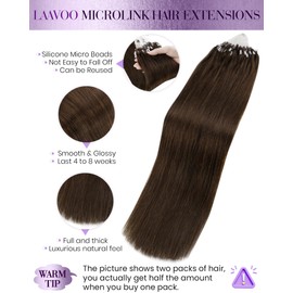 LaaVoo Micro Beads Hair Extensions Brown Micro Loop Hair Extensions Real Human Hair Dark Brown Microlink Hair Extensions Human Hair 50g 50s 16 Inch