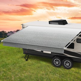 Glamful RV Awning Fabric Replacement,19.5oz Heavy-Duty Vinyl Camper Awning Replacement,RV Canopy Replacement,Trailer Awning Universal for Camper Travel Trailers,Gray Fade-10'(Fabric 9'2")