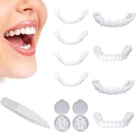 Zähne zum Aufstecken, 2 Paar Prothesen Gefälschte Zähne, Veneers Zahnersatz Oben und Unten, Aufhellung Zahnersatz, Lächeln Instant Veneers Gebiss Zähne