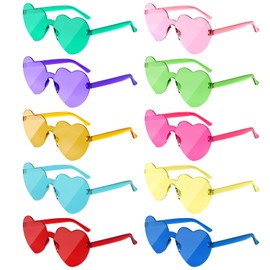 NACHLYNN 10 Pairs Multicolor Heart Sunglasses Women Rimless Heart Shaped Sunglasses Candy Color Heart Glasses for Costumes Cosplay