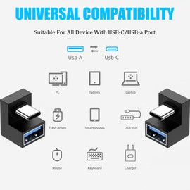 tunghey 2Pack U-Shape USB C to USB 3.1 Adapter 180 Degree Type C Male to USB A3.1 Female Coupler Connector 10Gbps Support Data Transfer OTG for All USB Type-C Phone Laptop Tablet.