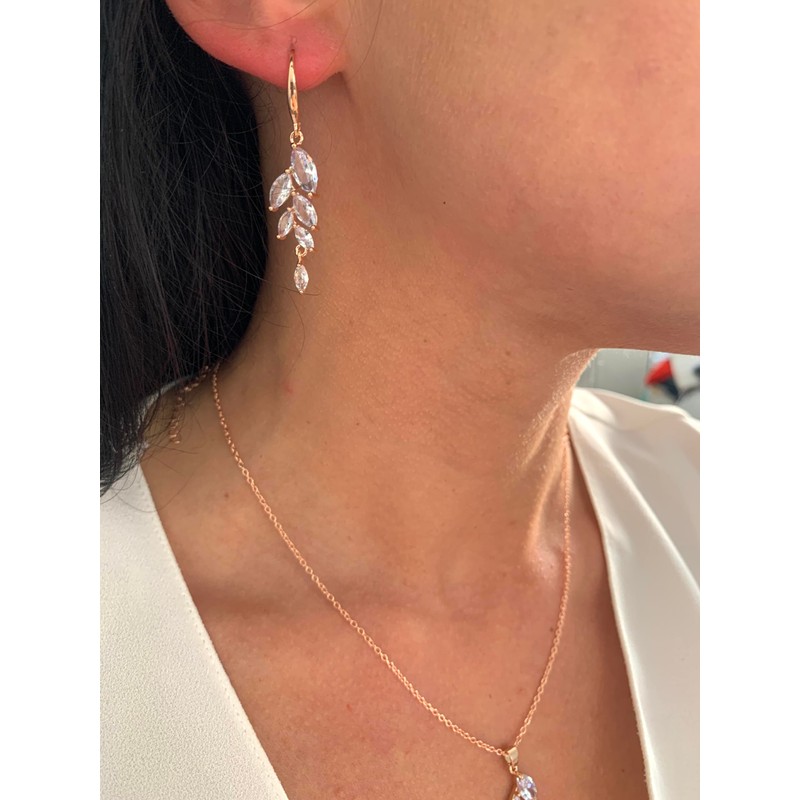 ONDEGO Rose Gold Earrings Bridal Jewellery Gift Leaf
