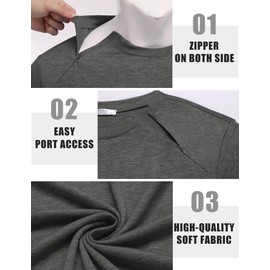 Deyeek Unisex Chemo Shirts for Port Access Chemotherapy Must Haves Long Sleeve Post Shoulder Surgery Shirts