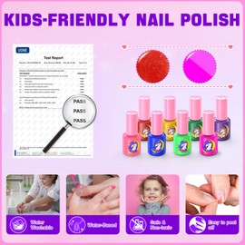 Kids Nail Polish Set for Girls, Non-Toxic Quick Dry Nail Art Salon Kit with Nail Dryer and Peelable Nail Polish,Ideal Gift Toys for Girls Age 3-12