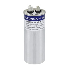 VEXUNGA 60uF 60 MFD 370VAC 440VAC 450VAC 50/60Hz CBB65 CBB65B Run Start Capacitor for AC Unit Fan Motor Start or Pool Pump or Air Condenser Straight Cool