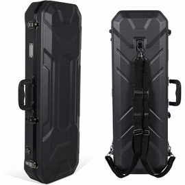 Crossrock 4/4 size Violin Case | ABS Molded Hardshell with Interior Compartment, 2 Bow Holders, Security Lock, and Detachable Straps-Black (CRA860VFBK)