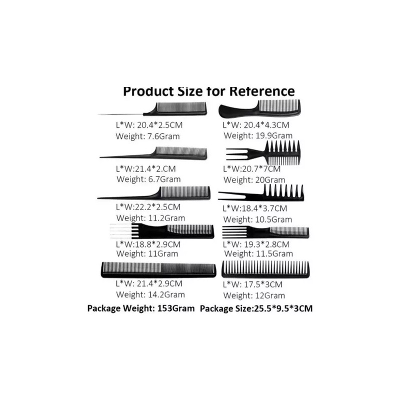 Camila Juego De 10 Peines Para Barbería,estetica Y Estilismo