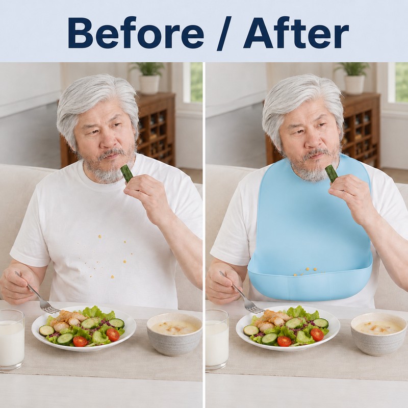 Waterproof Adult Silicone Bib with Food Catcher Pocket – Adjustable