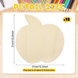Anglechic 12 Pack 12 Inch Apple Wooden Cutouts DIY Unfinished Wood Apple Slices for Crafts Back to School Birthday Party Decor