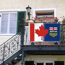 3×5 FT Canada Alberta Province Combo Flag,Large Canadian Albertan Decor,AB Double Side Digital Printed 150D Polyester Banner with Canvas Header Brass Grommet for Outdoor Indoor Parade Car
