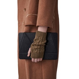 MERSADA Gloves without fingers hand warmers mittens women's fingerless gloves with lace, light brown