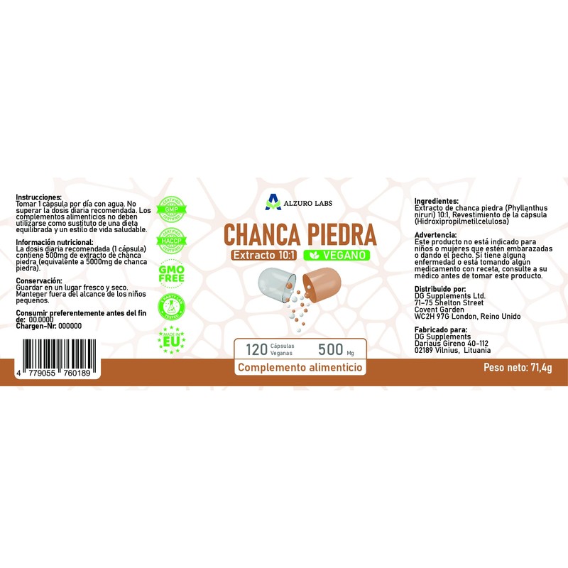 Alzuro Labs Chanca Piedra 5,000 mg Equivalent (500 mg 10:1