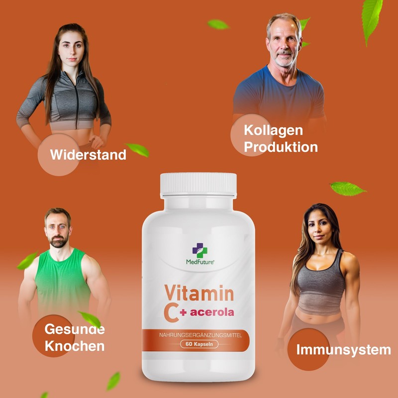 Vitamin C + Acerola 60 Kapseln Unterstützt die Immunität