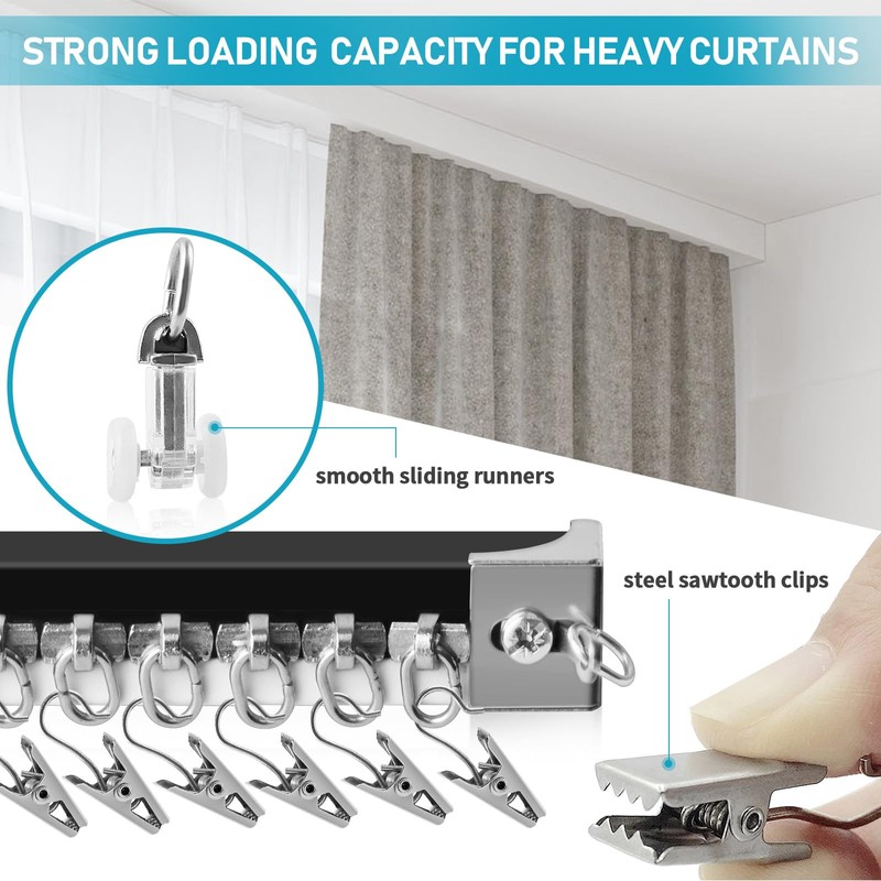 KOLAKO Ceiling Curtain Track, 3Ft-9Ft Heavy Duty Curtain Track Wall