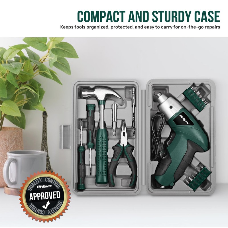 Hi-Spec 3.6V Cordless Electric Screwdriver Set with Interchangeable Bits, Green