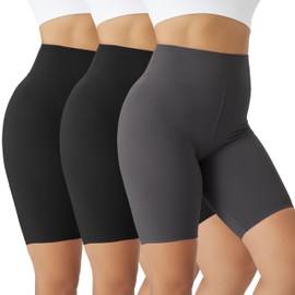 VALANDY - Pantalones cortos de ciclismo para mujer, pantalones cortos de entrenamiento de cintura alta para mujer, pantalones de yoga, 8 pulgadas, opacos suaves, 3 paquetes-negro/gris oscuro,