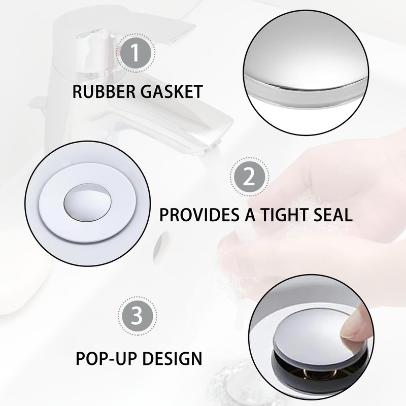 2PCS Pop Up Sink Plug Replacement Easy Cleaning and Durble