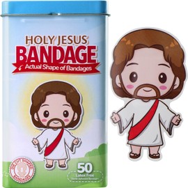 BioSwiss Bandages, Holy Jesus Shaped Self Adhesive Bandage, Latex Free Sterile Wound Care, Fun First Aid Kit Supplies for Kids and Adults, 50 Count