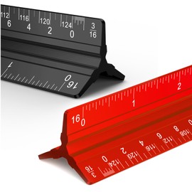 Rena Chris 2PCS Architectural Scale Ruler: 12" Imperial Aluminum Alloy Metal Architecture Measuring Tools, Engineering Drafting Construction Drawing Blueprints Triangular Architect Scaling Rulers