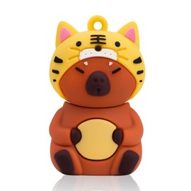 leizhan 64GB USB Flash Drive USB Memory Stick USB Pen Cute Capybara Design Memory Stick Suitable for Children Students Graduation Gift Souvenir - Tiger Hat