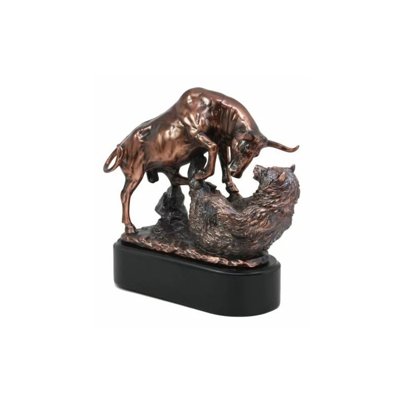 Wall Street Stock Market Charging Bull Trouncing Bear Statue With