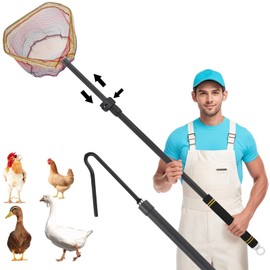 Frebuta Telescopic Chicken Catching Net,36 to 63 in Chicken Catcher Leg Hook Grabber Tool with Extension Pole Long Handle Animal Catcher Pole Heavy Duty Metal Tube Poultry Hook Fowl Catcher Sturdy