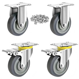 TONKI 5" Heavy Duty Quiet Caster Wheels Set (4-Pack) - 2 Locking Swivel + 2 Rigid Casters, 500LB Capacity Each, TPR Silent Tread & Steel Core, Includes M8 Hex Bolts/Nuts