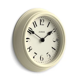 Jones Clocks® 'Frieze' wall clock – small round contemporary classic round clock in cream, with pretty numbers, 23cm, ideal for the kitchen, living room, office or bedroom