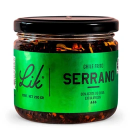Chicharrón de Chile Serrano en rojadas crujientes crunchy con aceite de Oliva condimentado - Frasco con 250gr - excelente salsa picante