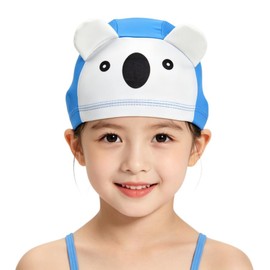 Swimming Hat Swim Cap Baby Swim Cap Girls Boys Swimming Cap Ear Pads Waterproof Swim Hat Elastic Lightweight Breathable Swim Training Cap Cute Animal Character Toddler Pool Hat Swimming Equipment Blue