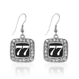 Inspired Silver - Sport Number 77 - Silver Dangle Earrings for Women - Square Charm Earrings French Hook Drop with Cubic Zirconia - Women's Dangly Earrings Jewelry Gift