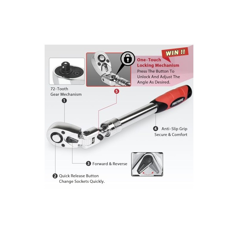 FIRSTINFO - Llave de carraca extensible flexible de 1/2 pulgada