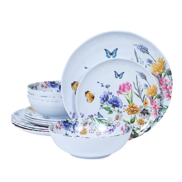 Lechoo 12 Piece Melamine Dinnerware Sets - Plates And Bowls