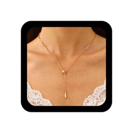 Wendalern Boho Bar Drop Lariat Necklace Gold Ring Strip Pendant Y-Necklace Dainty Sliding Chain Teardrop Ring Choker Necklace Jewelry Gifts for Women