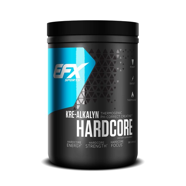 EFX Sports Kre-Alkalyn Hardcore | PH Correct Creatine Monohydrate Pre-Workout Energy| Patented Formula, Gain Strength, Build Muscle & Enhance Performance (380 Count)