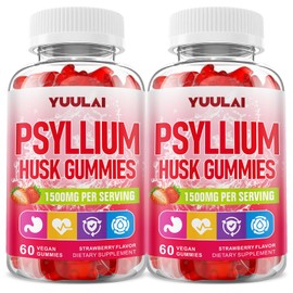 Pack of 2 Psyllium Husk Gummies, Psyllium Husk Fiber Supplement, Vegan, Sugar Free, 120 Count