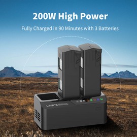 LIMETA 200W Fast Charger Hub for DJI Mavic 3/Mavic 3 Pro Batteries & RC Pro/RC-N1 Controller - 3-Channel Parallel Charging Station with Intelligent USB Ports, LED Display, Compact & Efficient Design