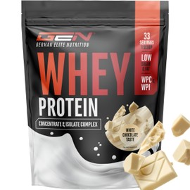 GEN GERMAN ELITE NUTRITION Whey Protein Pulver - 1000 g (Weisse Schokolade) - Mit Isolate Anteil - bis zu 22 g Protein pro Portion - Instant lösliches Eiweiss Protein Pulver mit BCAA & EAA
