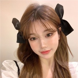 BLACKPINK Jisoo Christmas Idol Style Ribbon Side Hair Pin Half Ribbon 1 - Half Bow Hairpin - Black 2-Pack 6ea